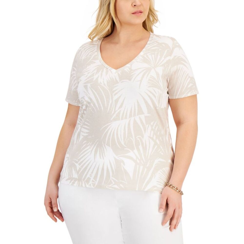 INC International Concepts Plus Size Cotton V Neck Tee